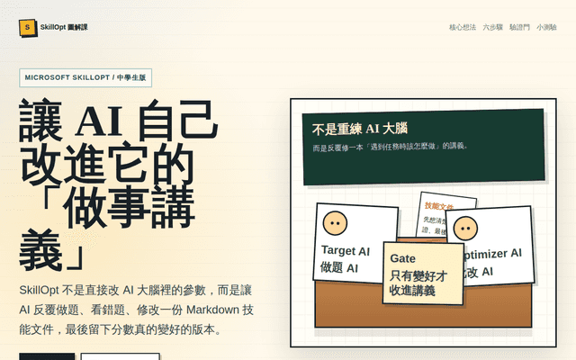 SkillOpt 中學生圖解：讓 AI 自己改進做事講義