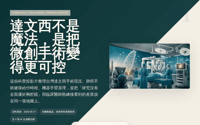 達文西手術、肺癌與微創胸腔外科：台灣現況科普投影片